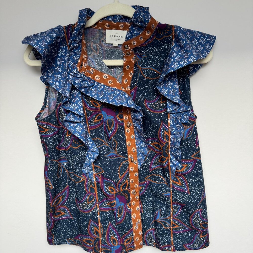 Sezane Chiara Shirt Floral Mix NWOT 36 (4) - Picture 5 of 6